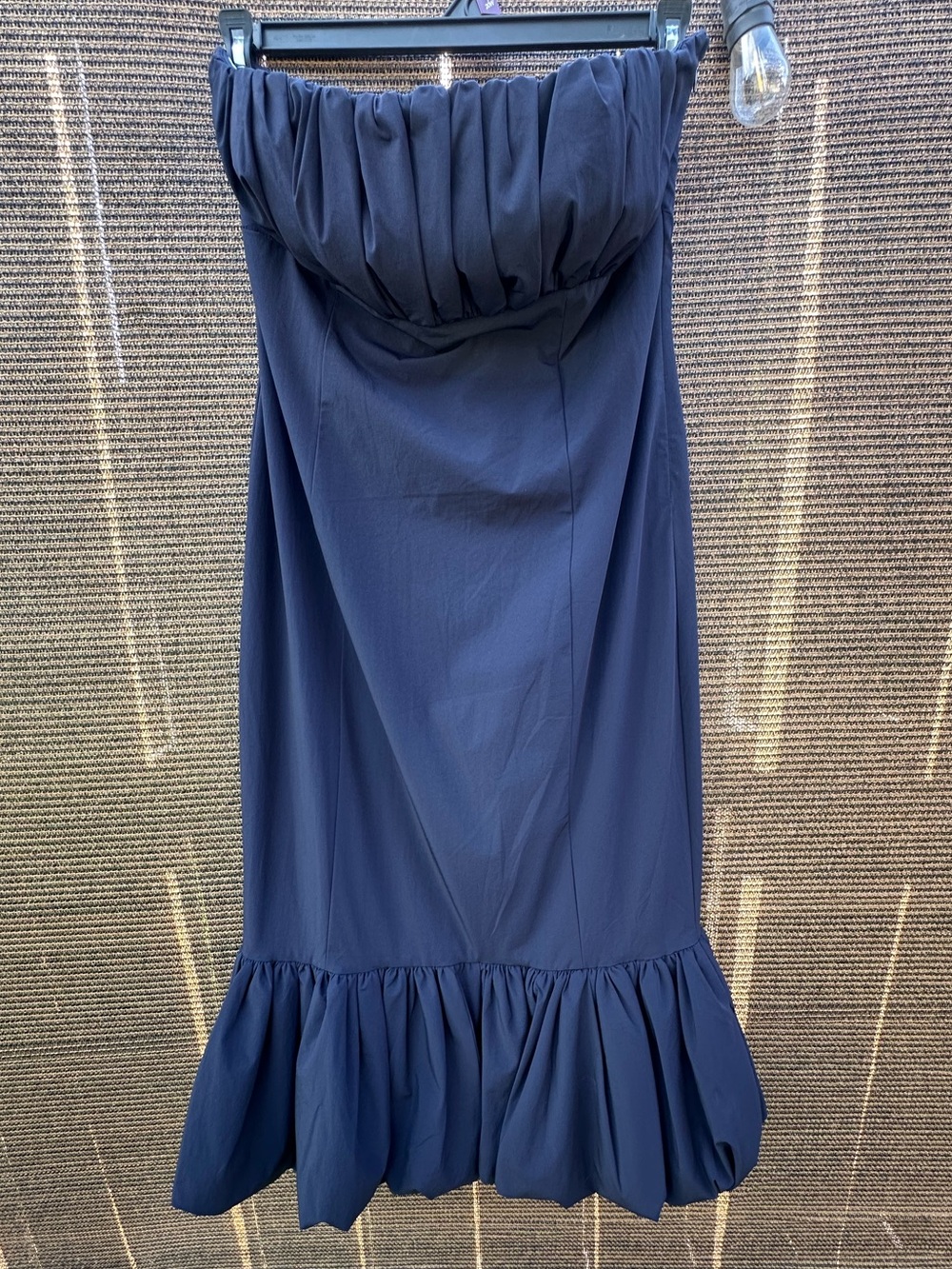 Badgley Mischka Navy Strapless Dress with Ruffle Hem